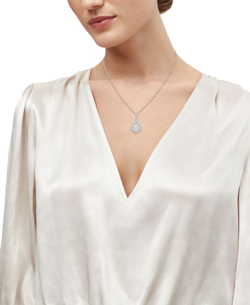 Lab Grown Diamond Pear & Round Double Halo 18"Pendant Necklace (1-1/4 ct. t.w.) in 14k White Gold