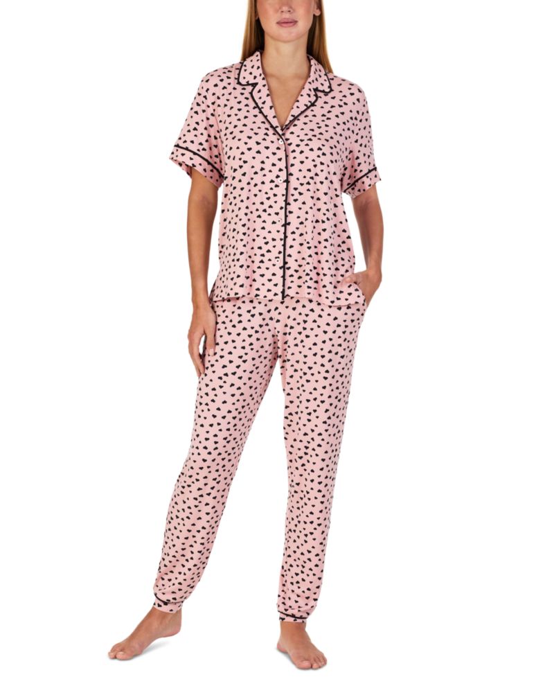 Women's Short-Sleeve Notch-Collar Jogger Pajama Set