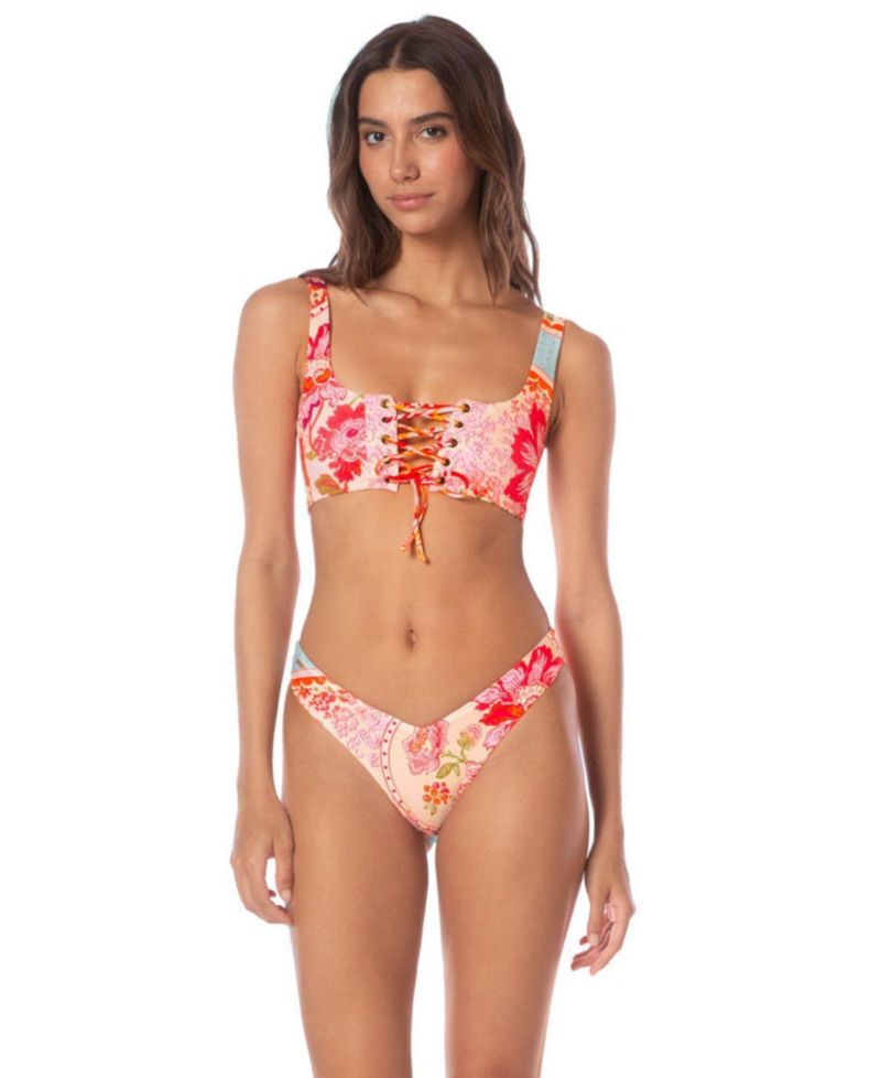 Women's Floral Groove Dazzle Lace-Up Bralette Bikini Top