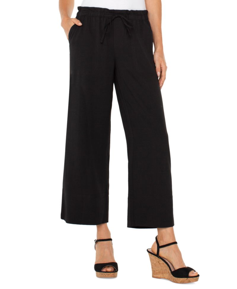 Petite Cropped Pull-On Wide-Leg Pants