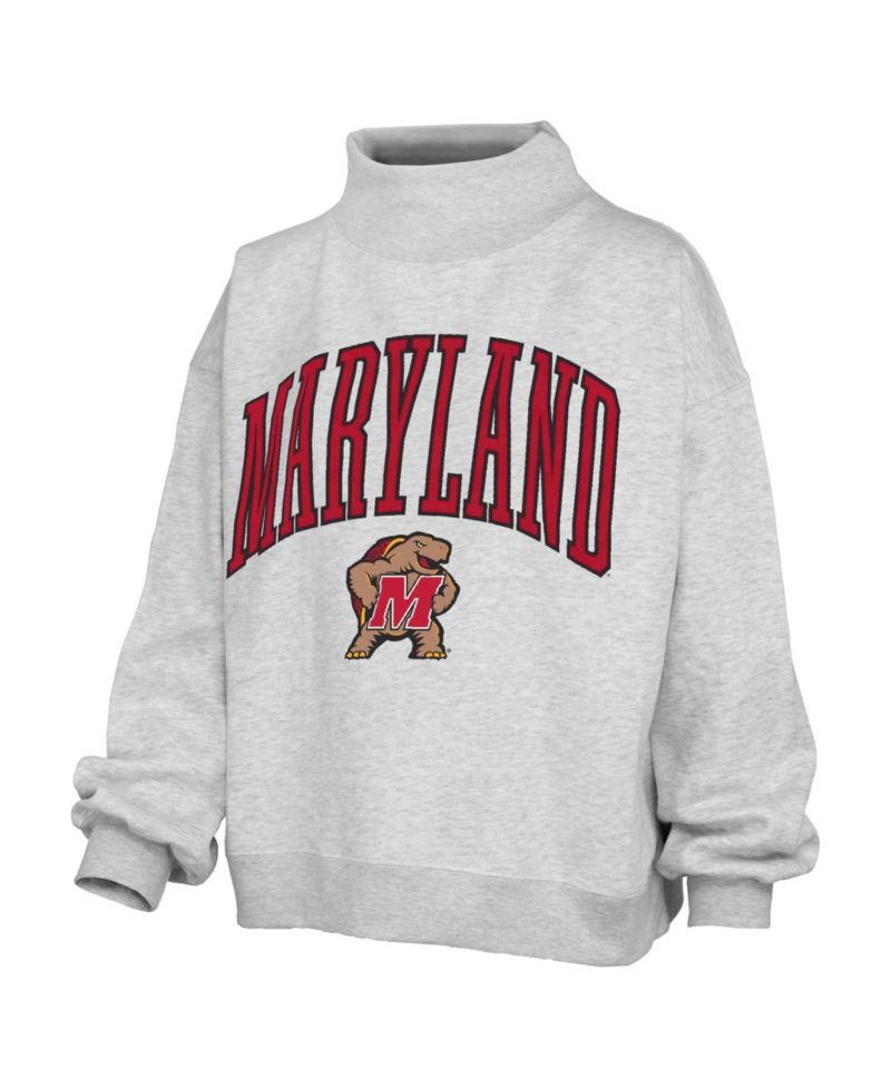 Women's Maryland Terrapins Nelson Texture Lingo Mock Neck Dropped Shoulders Sweatshirt