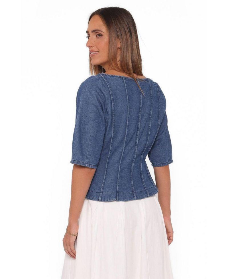 Women's Saylor Denim Peplum Scoop Neck Top