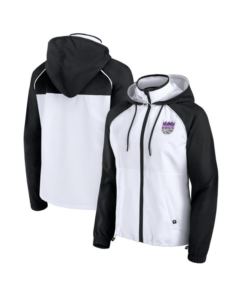 Women's White/Black Sacramento Kings Anorak Raglan Full-Zip Hoodie Jacket
