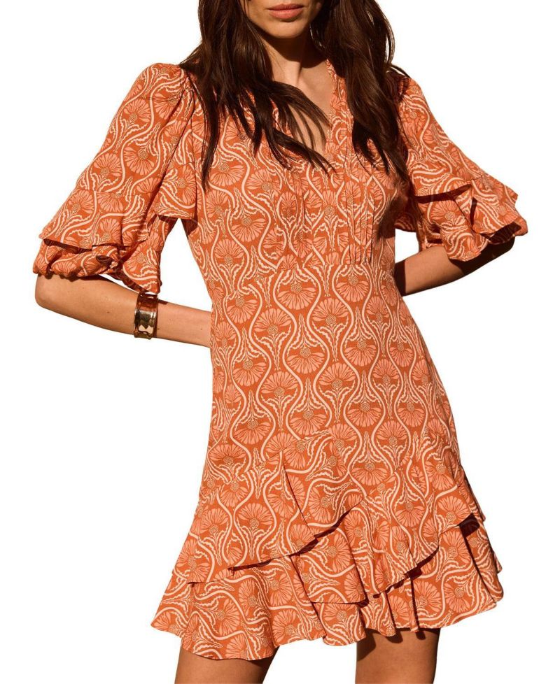 Women's Printed Ruffle V-Neck Mini Dress