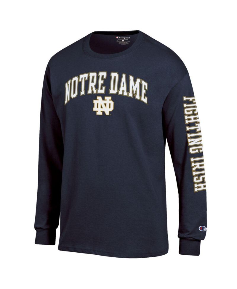 Men's Navy Notre Dame Fighting Irish Arch Over Logo 2-Hit Long Sleeve T-Shirt