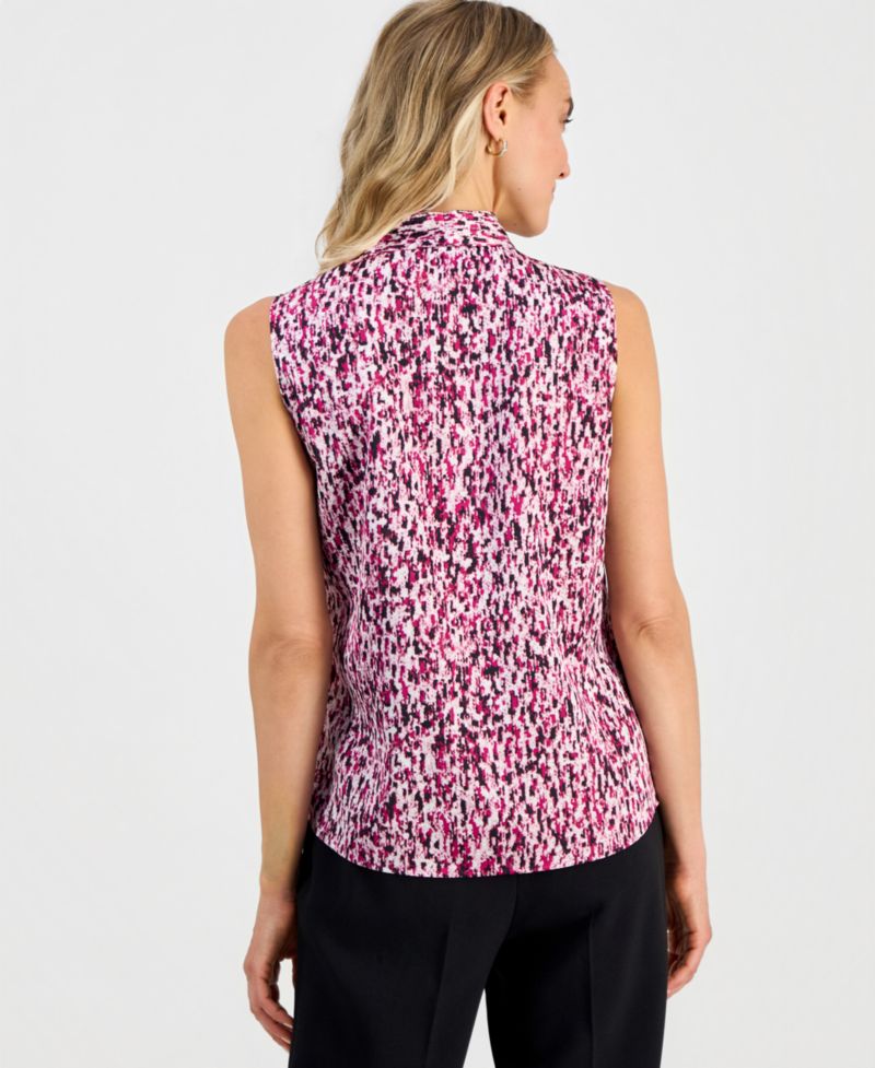 Women's Printed V-Neck Inverted-Pleat Blouse