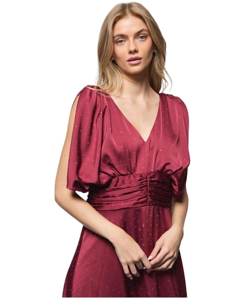 Women's Hotfix Detail Ruched Bodice Midi Dress