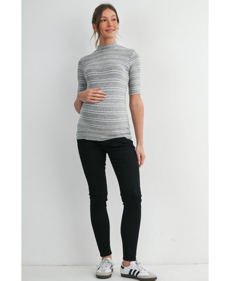 Maternity Mock-Neck Striped Fitted Top
