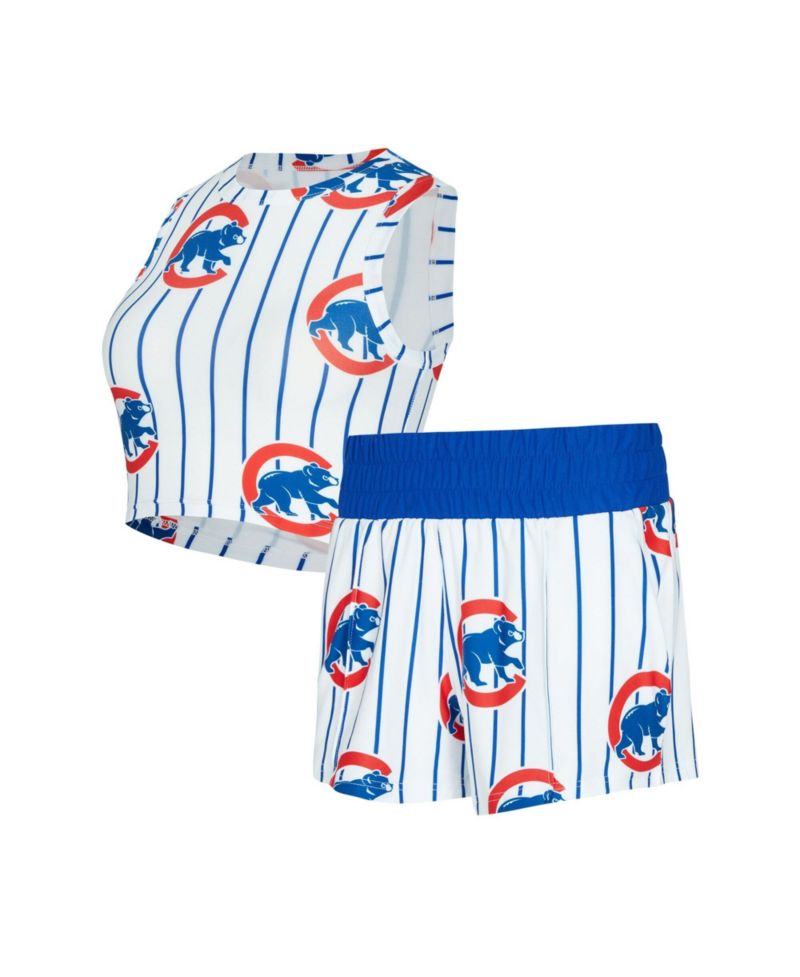 Plus Size Chicago Cubs Pinstripe Record Cropped High-Rise Tank Short Set, 3.5" Inseam