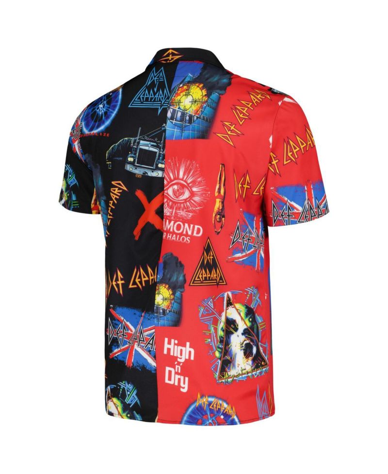 Men's and Women's Black, Red Def Leppard All-Over Print Woven Button-Up Shirt