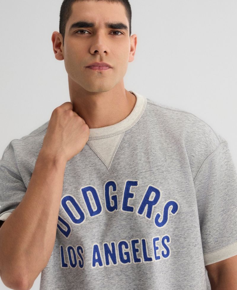 Men's Los Angeles Dodgers Iconic Relaxed-Fit Contrast V-Neck Pullover Sweatshirt