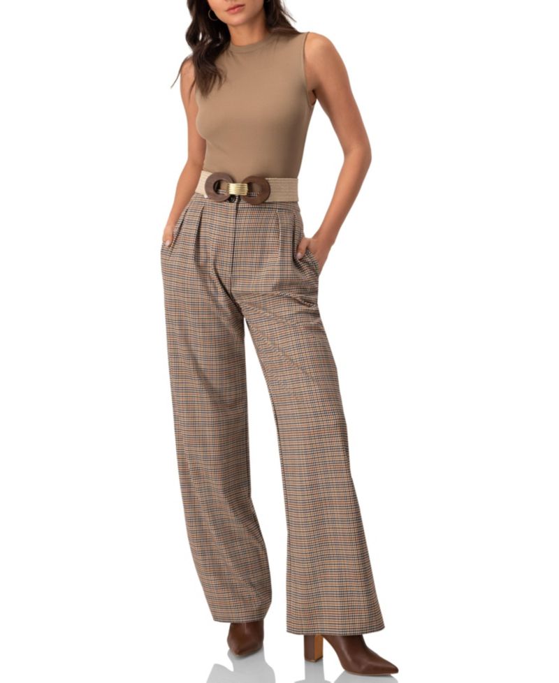 Women's Straight Pleated Patterned Trousers