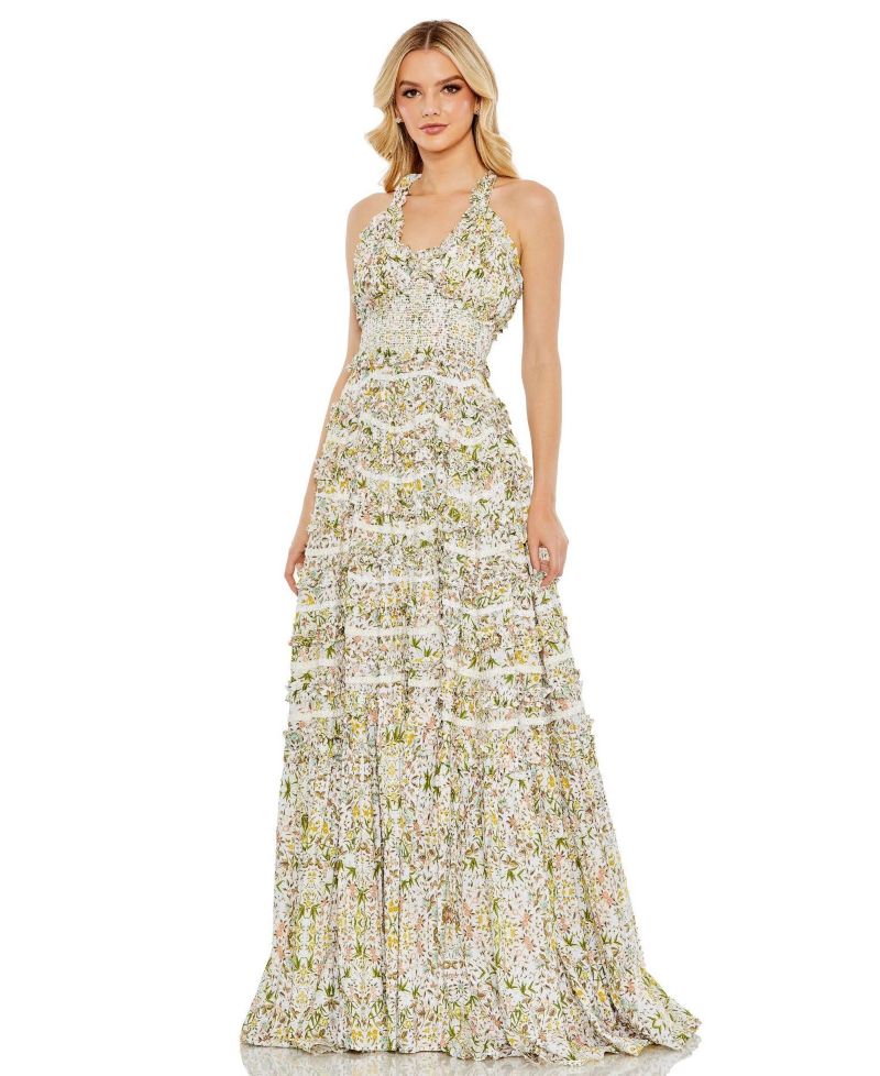 Women's Cross Back Floral Ruffle Tiered Smock Dress
