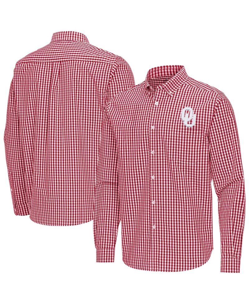 Men's Crimson Oklahoma Sooners Ellis Woven Tri-Blend Long Sleeve Button-Down Shirt