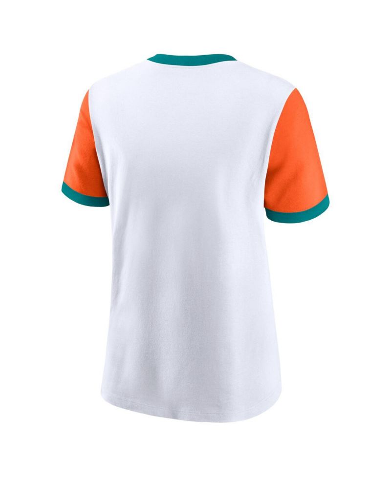 Women's White/Orange Miami Dolphins Rewind Ringer T-Shirt