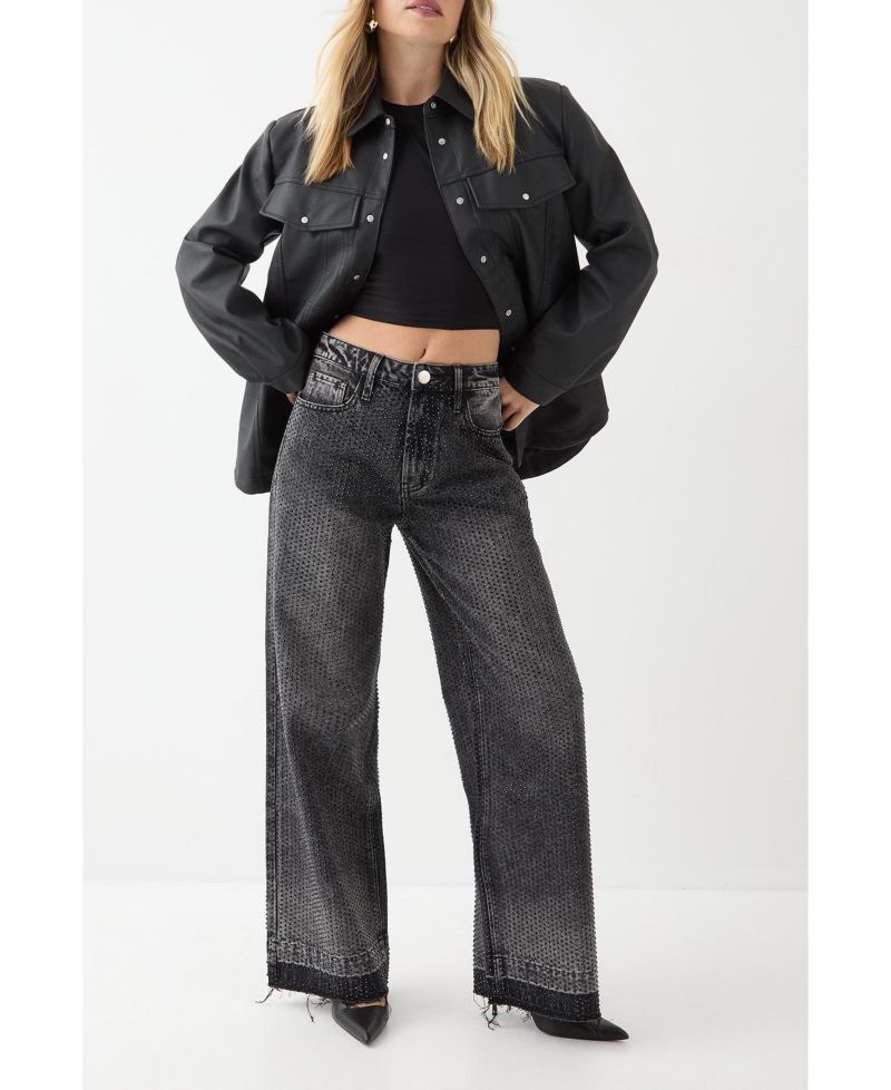 Women's Diamante Embellished Straight Leg Jeans