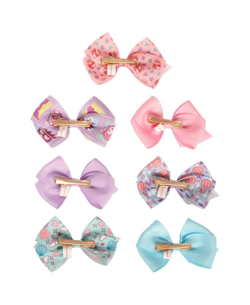 and Friends Bows for Hair 7-Piece Set Official License, Sanrio Hair Accessories with Kuromi and Badtz-Maru