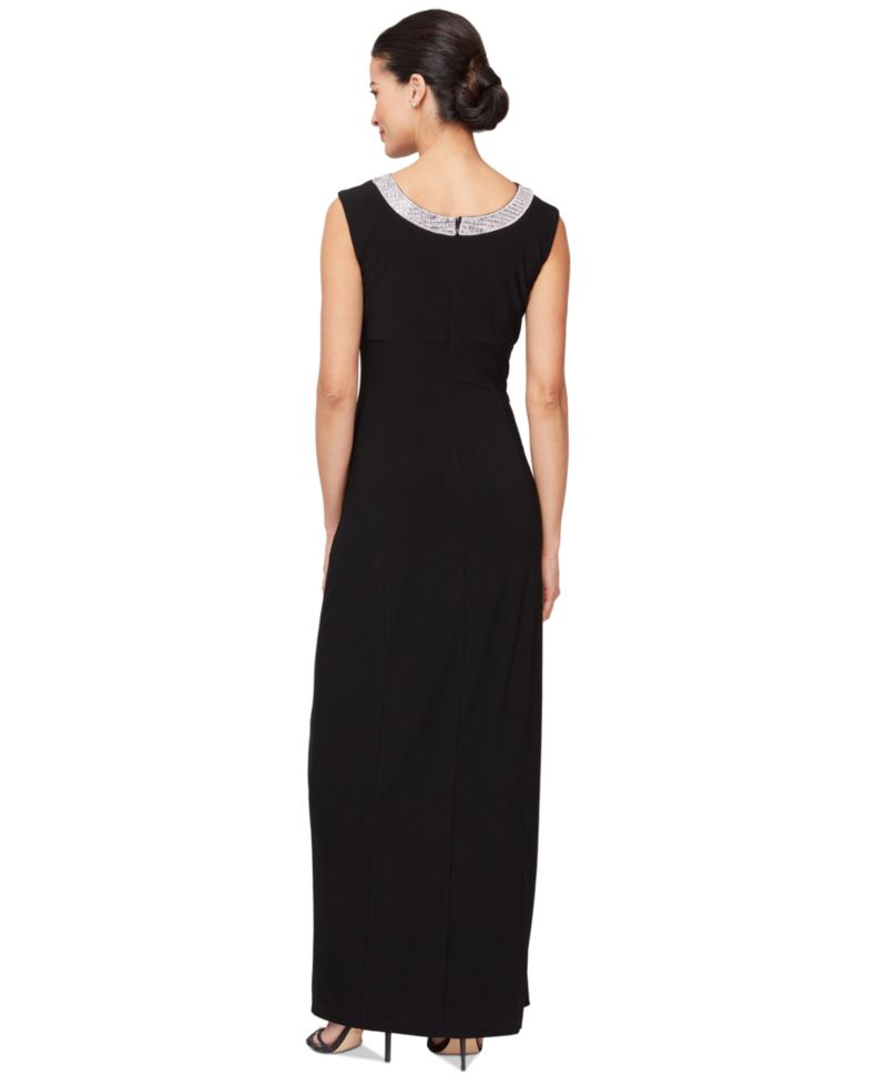 Women's Embellished-Neck Side-Slit Gown