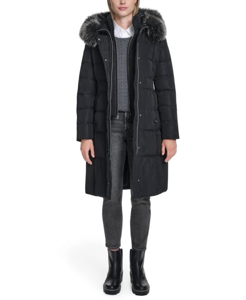 Women's Trim Hood Zip-Front Down Filled Puffer Coat
