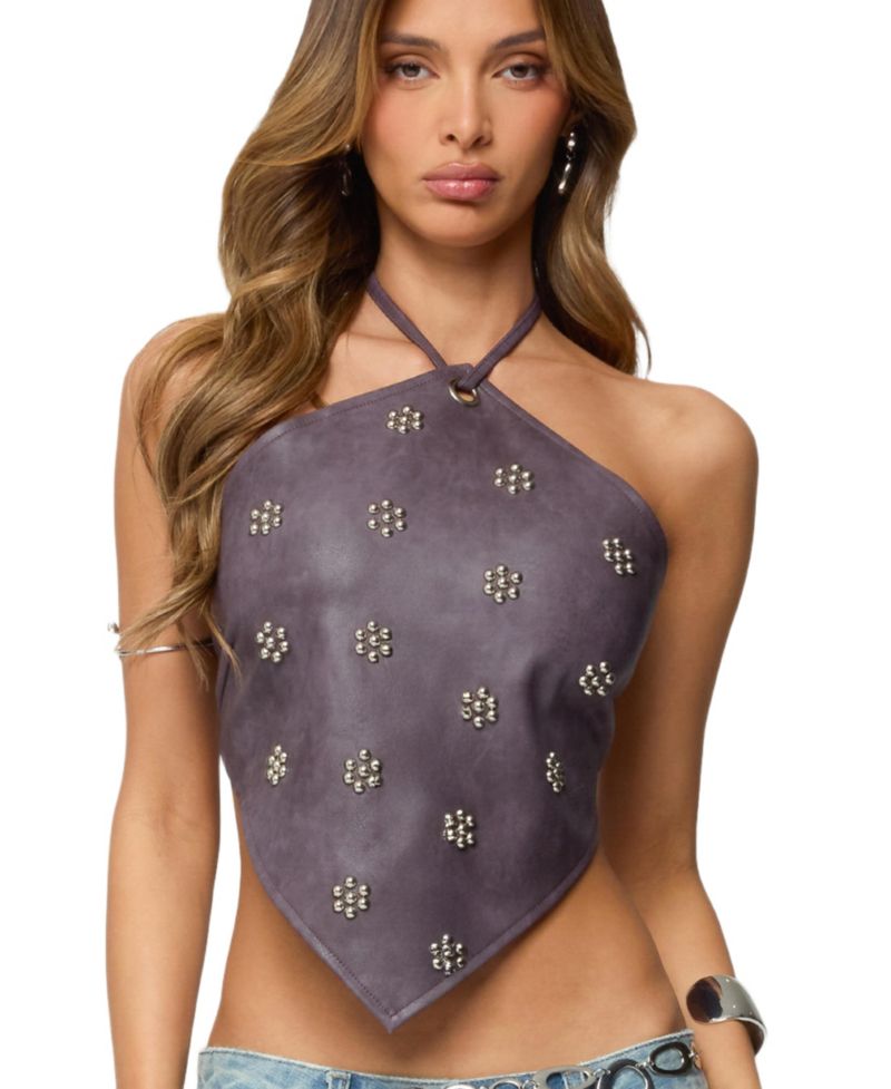 Women's Shila Studded Faux Leather Backless Top