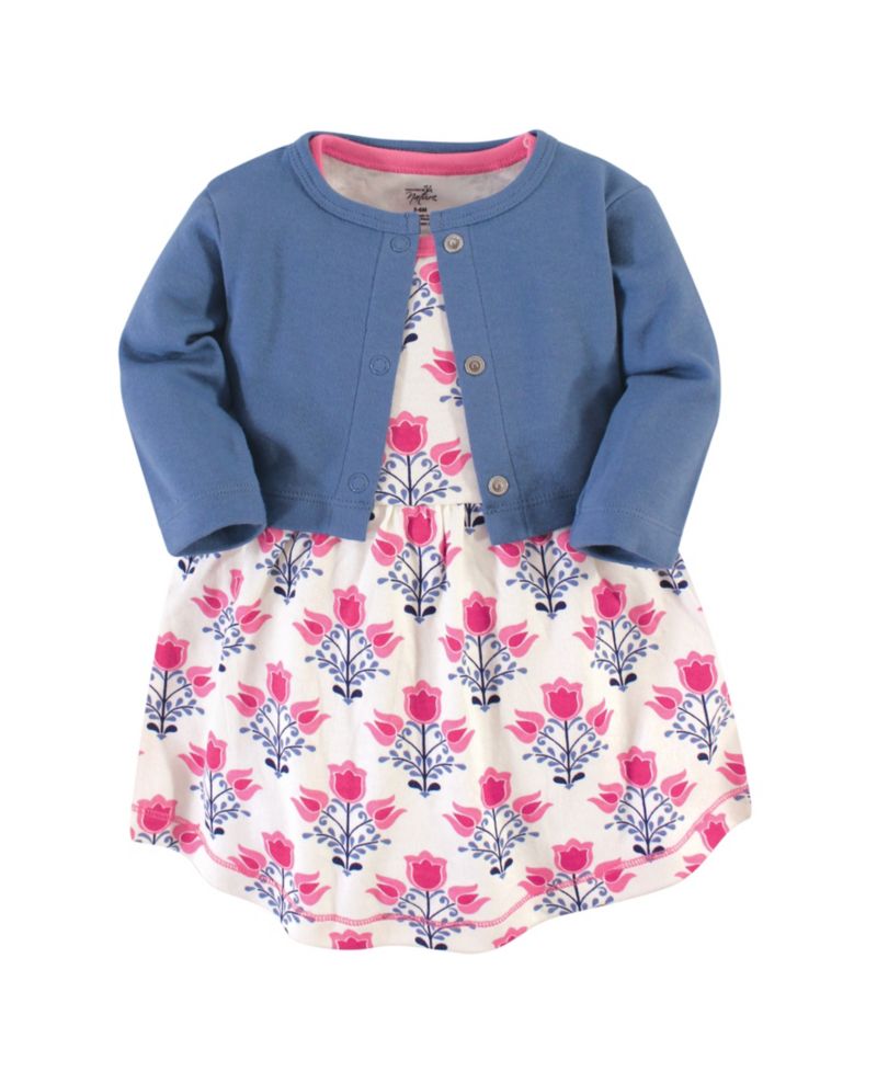 Baby Girls Natural Cotton Dress and Cardigan
