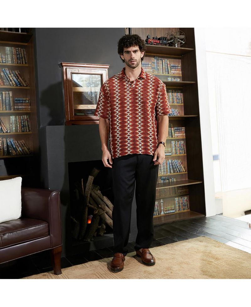 Men's Burnt Sienna Folk-Logenze Oversized Polo T-Shirt