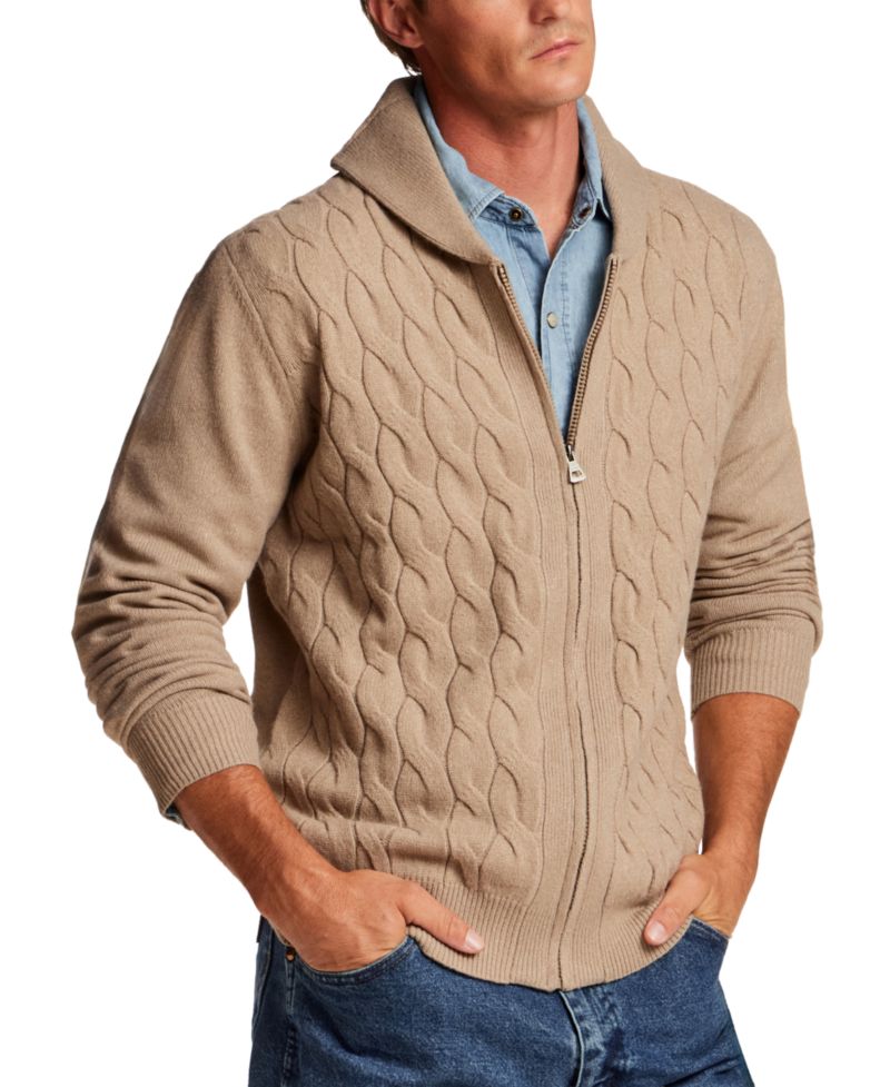 Men's Shawl Collar Cable Knit Sweater