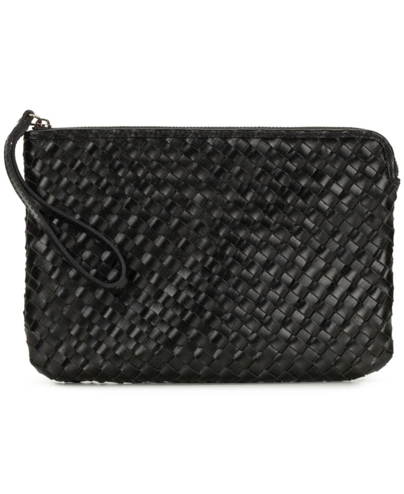 Leisha Woven Leather Zip-Top Wristlet