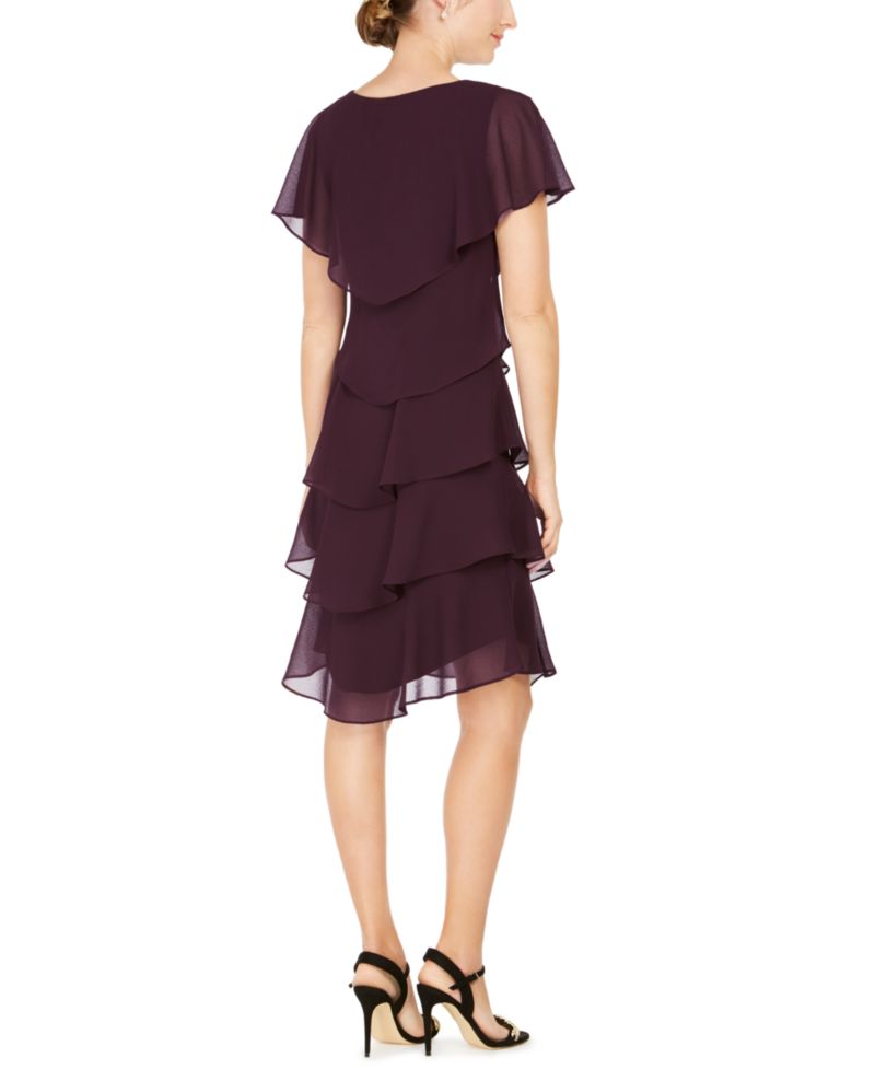 Tiered Rhinestone Capelet Dress