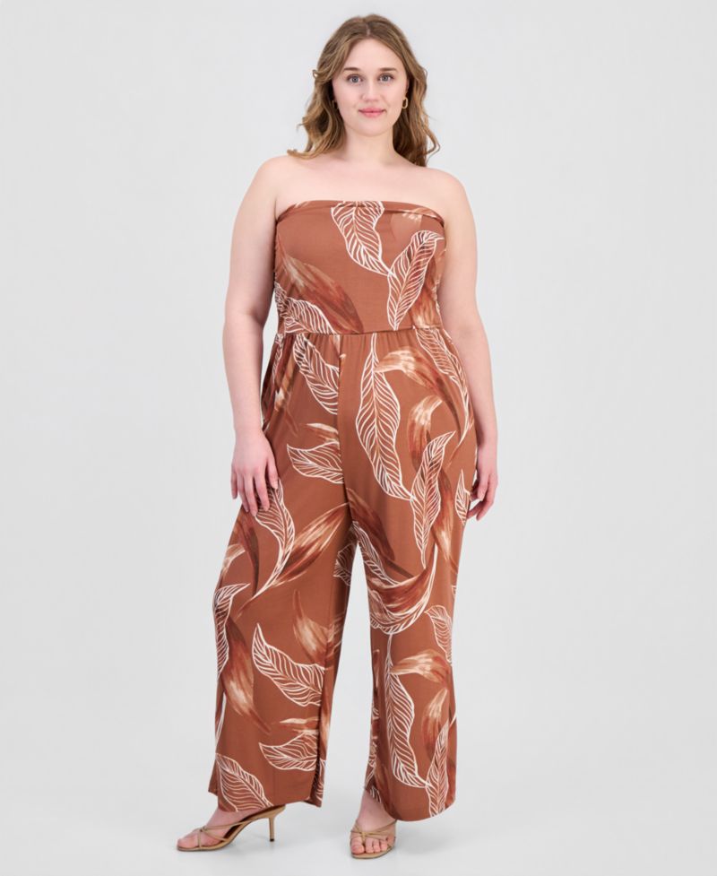 Trendy Plus Size Strapless Ruched Jumpsuit