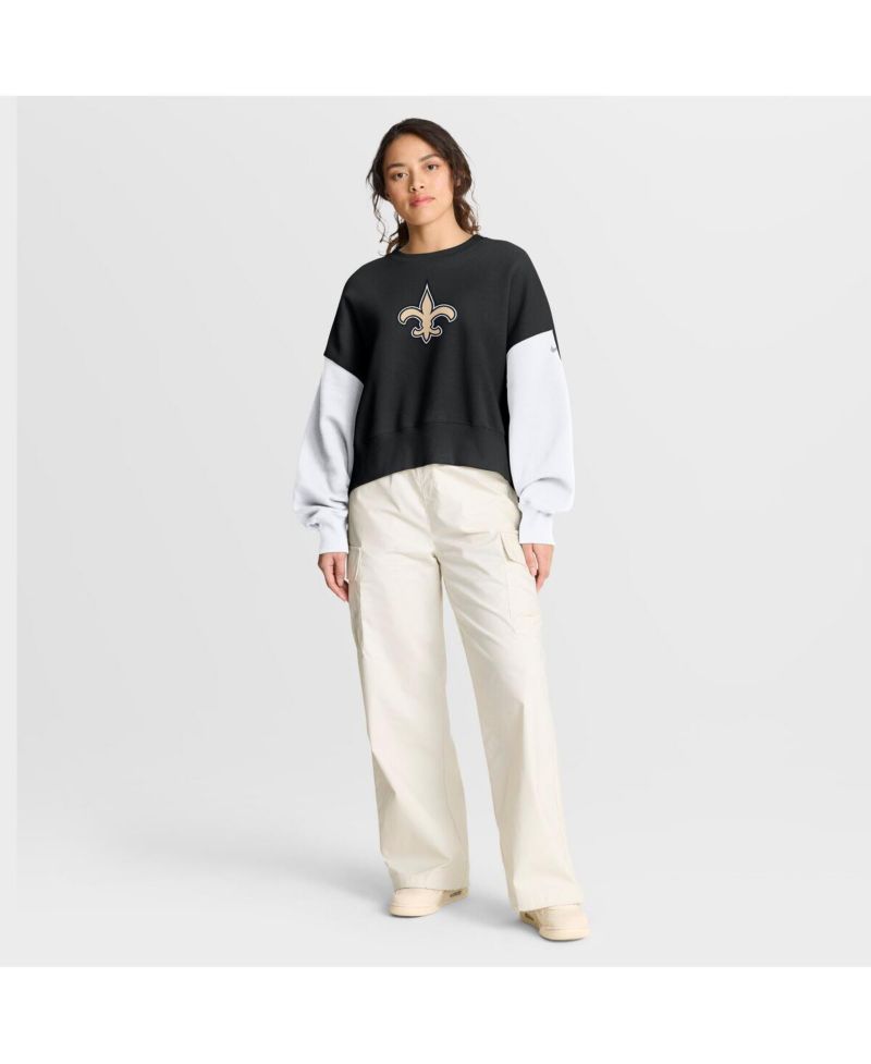 Women's Black New Orleans Saints Oversized Color-Block Pullover Sweatshirt