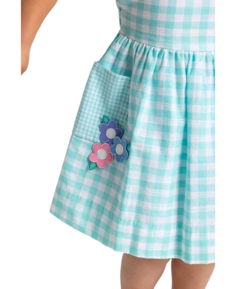 Big Girls 7-8 Gingham Linen Look Dress With Flowers