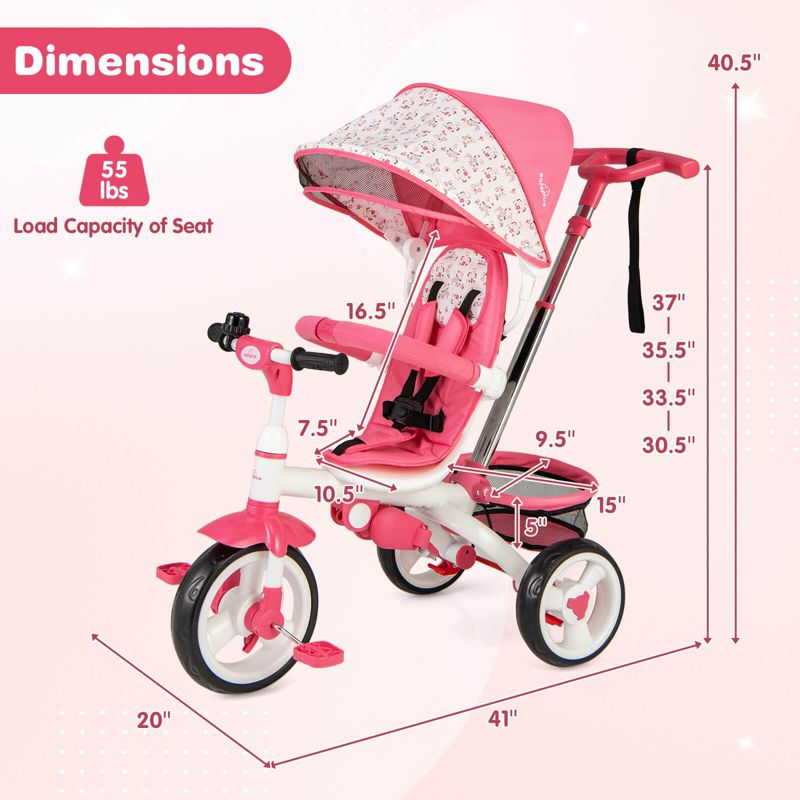 Baby Tricycle Stroller 6-in-1 Kids Push Trike with Removable