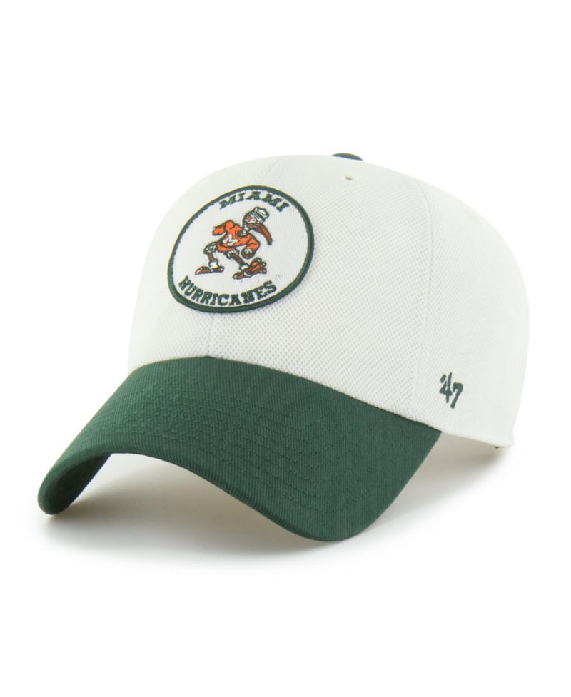 Men's and Women's '47 White/Green Miami Hurricanes Pique Patch Clean Up Adjustable Hat