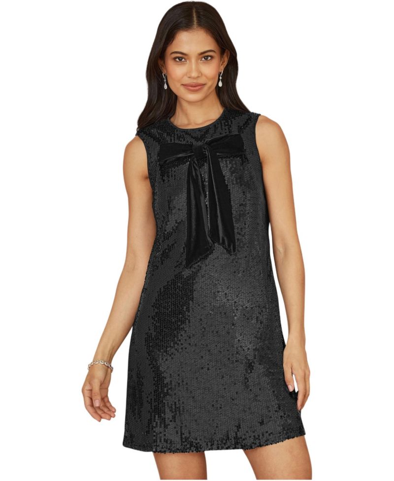 Women's Sequin Bow Tunic Shift Dress