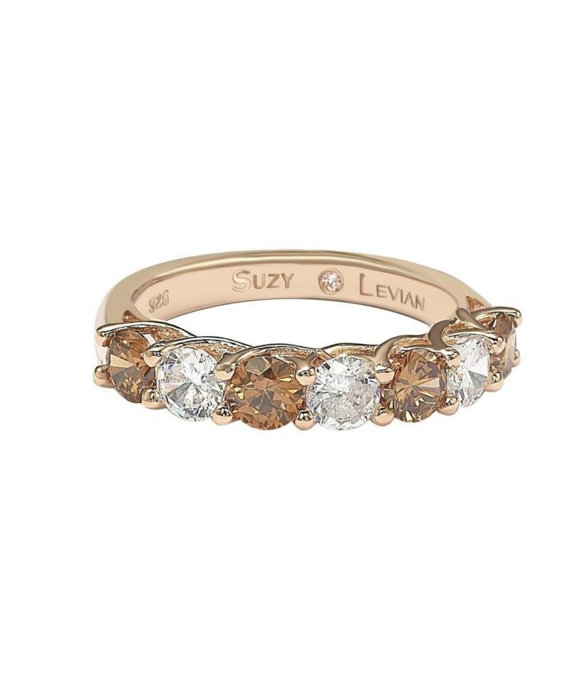 Suzy Levian Sterling Cubic Zirconia Alternating & Half Eternity Band Ring