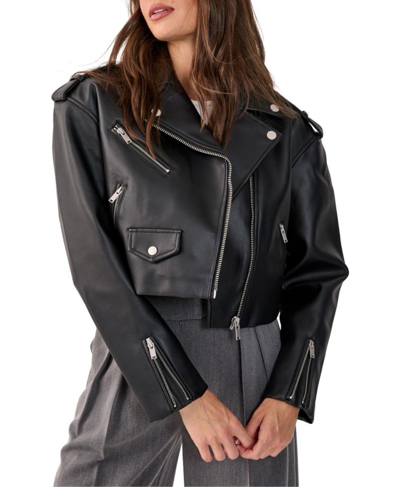 Women's Faux Leather Boxy Biker Jacket