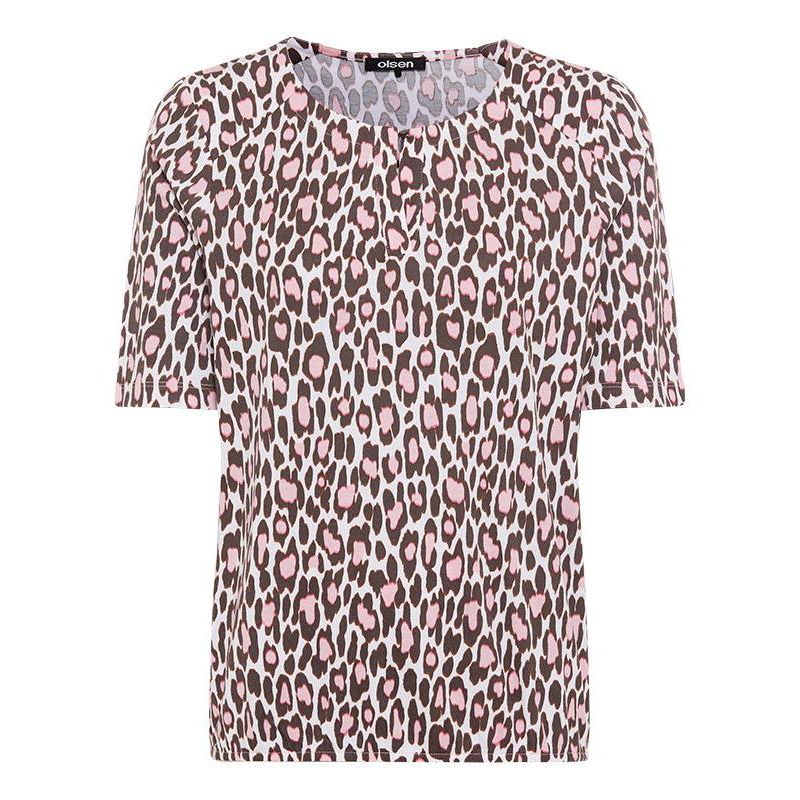 Women's Leopard Print Split Neck T-Shirt