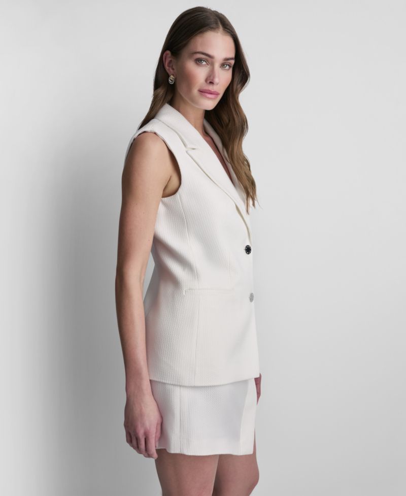 Women's Sleeveless Basketweave Button-Front Vest