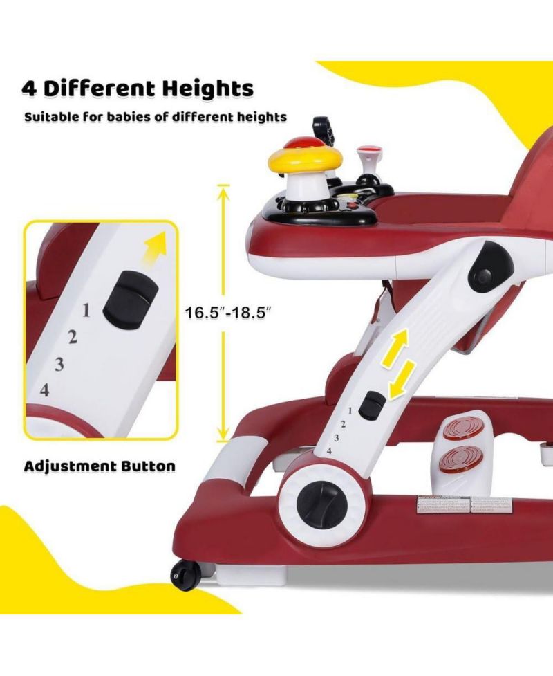 5-in-1 Baby Activity Walker with Music and Lights, Adjustable Height and Safety Bumper
