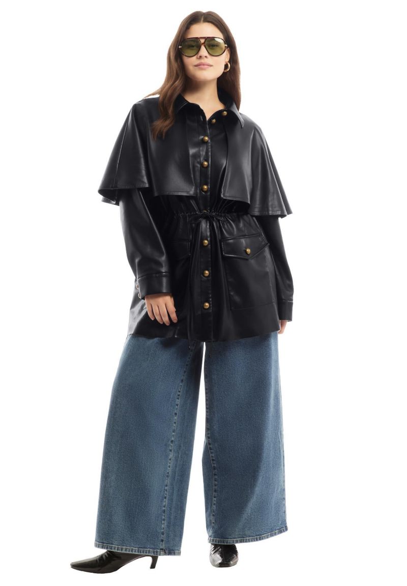 Women's June and Vie Faux Leather Cape Jacket