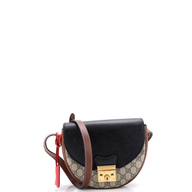 Small Padlock Saddle Shoulder Bag GG Coated Canvas and Leather