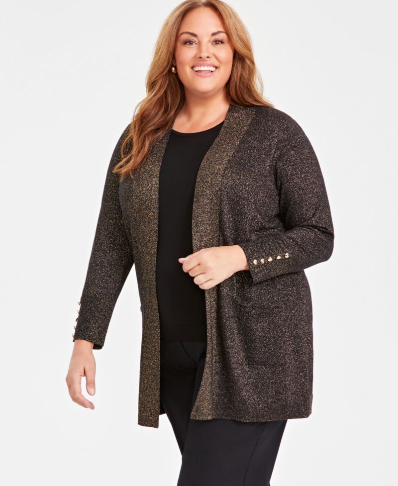 Plus Size Metallic Open-Front Cardigan