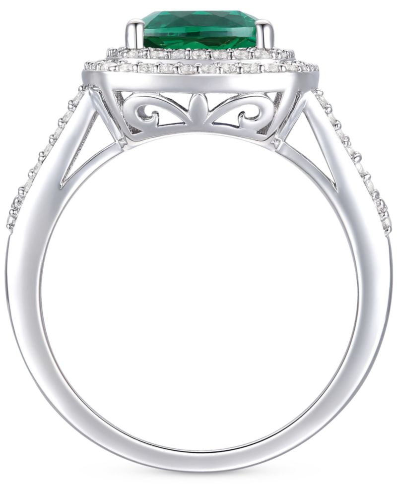 Lab-Grown Emerald (1-1/2 ct. t.w.) and White Sapphire (1/2 ct. t.w.) Ring in Sterling Silver