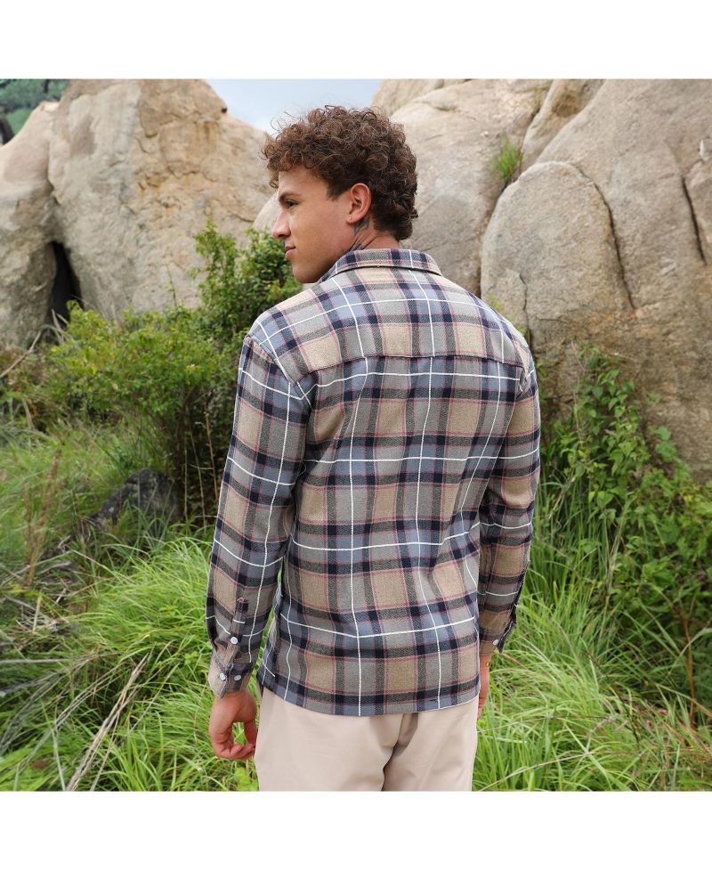 Men's Icy Blue & Saltbox Beige Tartan Plaid Utility Shirt