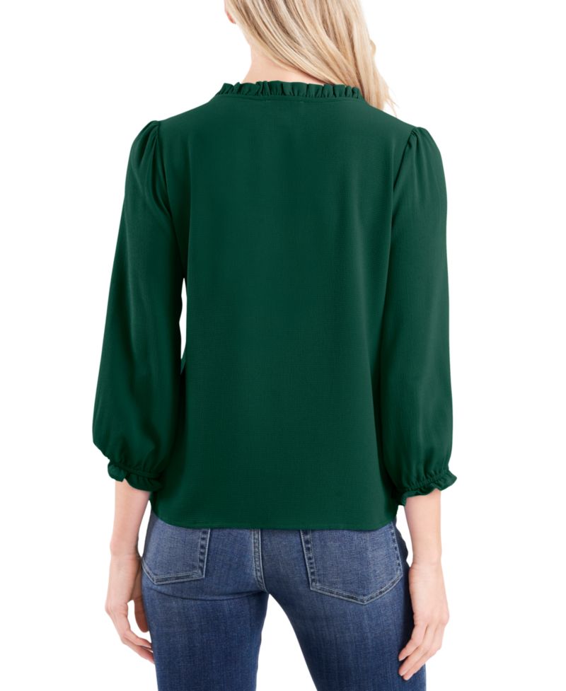 Women's Ruffled Button-Front 3/4-Sleeve Blouse