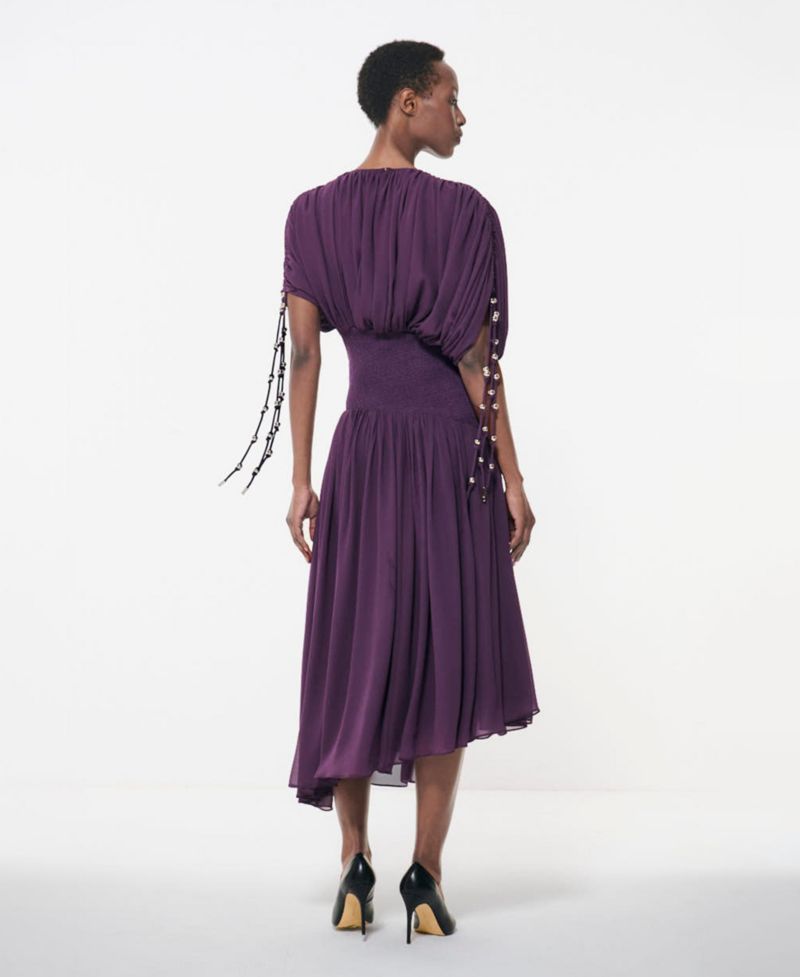 Women's Smocked Waist Ruched Sleeve Dress
