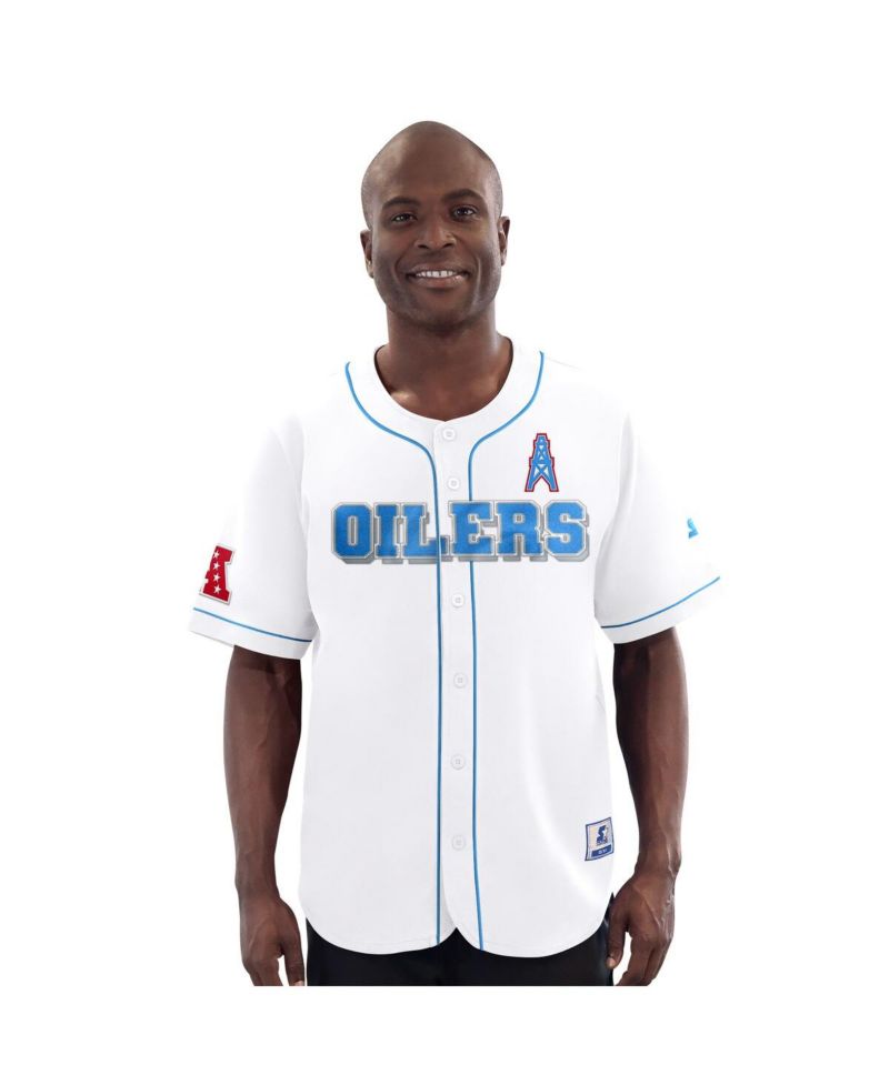 Men's White Houston Oilers Relay Vintage Full-Button Baseball Jersey