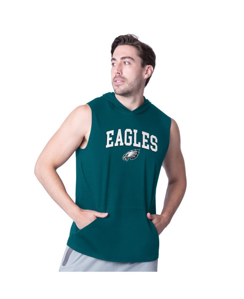 Men's Midnight Green Philadelphia Eagles Action Sleeveless Pullover Hoodie