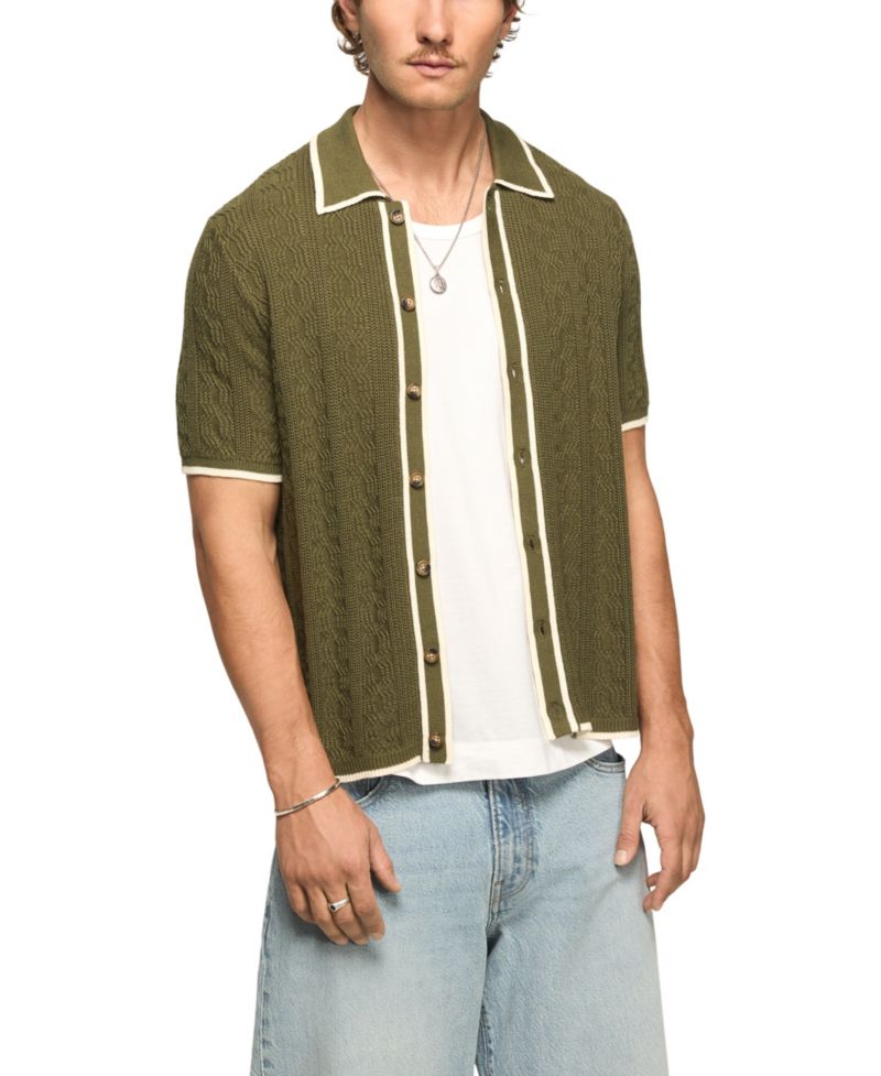 Men's Piping Detail Button-Front Short-Sleeve Shirt
